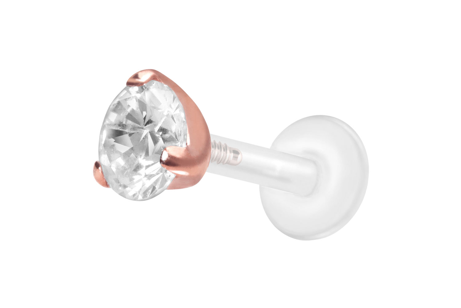 PTFE Labret Piercing mit Innengewinde + Titan-Aufsatz EINGEFASSTER KRISTALL